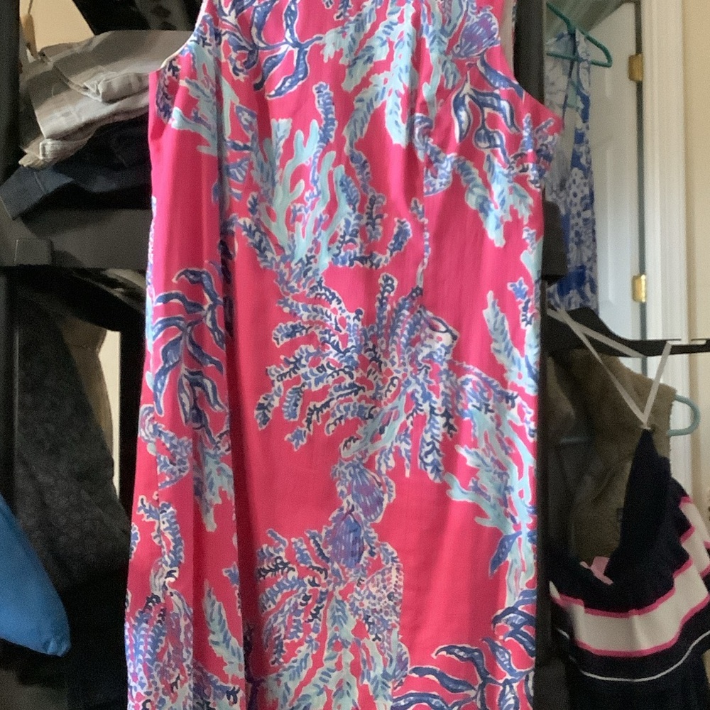 Lilly Pulitzer Hot Pink Coral Print Shift Dress Preppy Resort Vacation